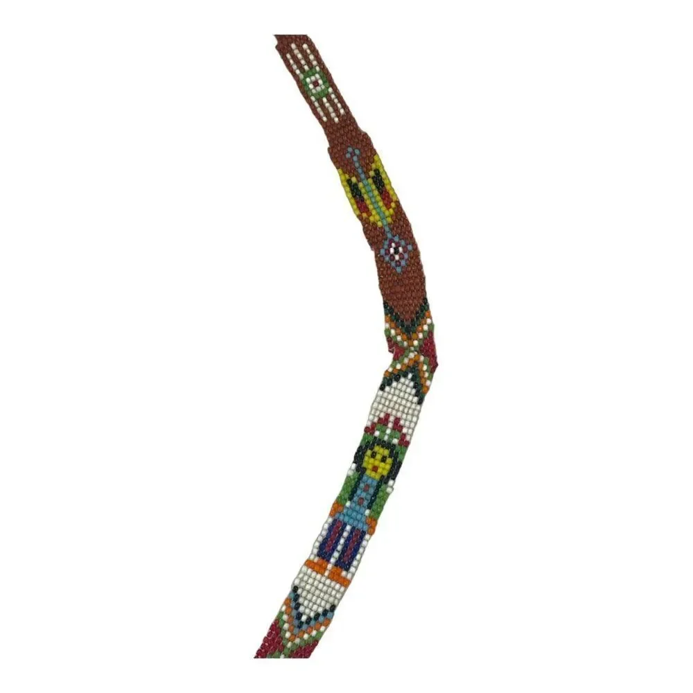 Handmade Native American Beaded Necklace Trade Beads Thunderbird & Fringe READ - Picture 4 of 7